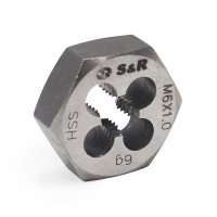Плашка М 6 х 1,0 мм 6g HSS R6M5 гексагональна (S&R, 111203006)