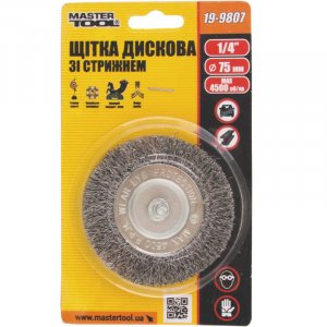 Щітка дискова 70 мм зі стержнем 1/4", з рифленого дроту (Mastertool, 19-9807)