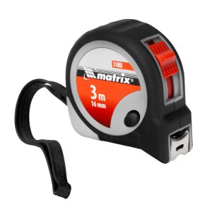 Рулетка 3 м х 16мм, прогумований корпус, плавна фіксація, Continuous fixation (MTX, 310869)