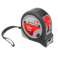 Рулетка 7,5 м х 25мм, Continuous fixation, прогумований корпус, плавна фіксація (MTX, 310909)