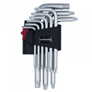 Набір Г-подібних ключів TORX з отвором 9 од., S2, T10-50 (HAISSER, 48114)
