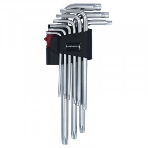 Набір Г-подібних ключів TORX з отвором подовжених 9 од., S2, T10-50 (HAISSER, 48115)