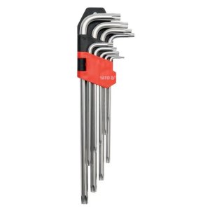 Набір Г-подібних ключів TORX T10-T50, Cr-V, подовженіі з отвором, 9шт (YATO, YT-0512)