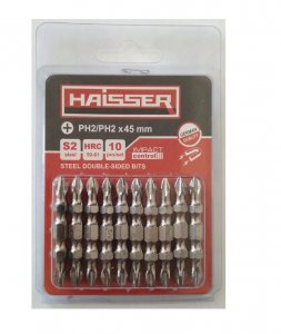 Набір біт двосторонніх PH2-РH2 45 мм, S2, 10шт (Haisser, 2712717)