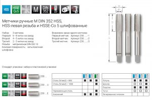 Мітчик м/р комплектний М 10 х 1,5 компл. 3 шт. HSS DIN 352 (RUKO, 230100)